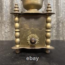 Antique Solid Brass COFFEE GRINDER with Drawer and Hand Crank VINTAGE