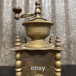 Antique Solid Brass COFFEE GRINDER with Drawer and Hand Crank VINTAGE