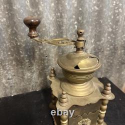 Antique Solid Brass COFFEE GRINDER with Drawer and Hand Crank VINTAGE