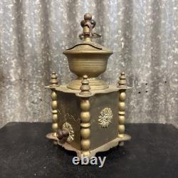 Antique Solid Brass COFFEE GRINDER with Drawer and Hand Crank VINTAGE