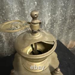 Antique Solid Brass COFFEE GRINDER with Drawer and Hand Crank VINTAGE