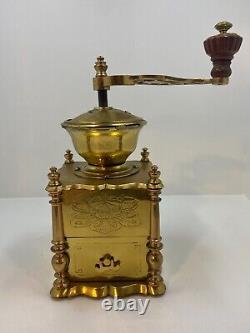 Antique Solid Brass Coffee Grinder with Drawer and Hand Crank