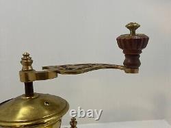 Antique Solid Brass Coffee Grinder with Drawer and Hand Crank