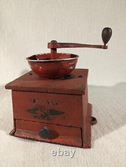 Antique Table Coffee Grinder Cast Iron Hand Crank American Eagle Stars No. 4 Red