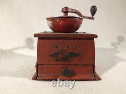 Antique Table Coffee Grinder Cast Iron Hand Crank American Eagle Stars No. 4 Red