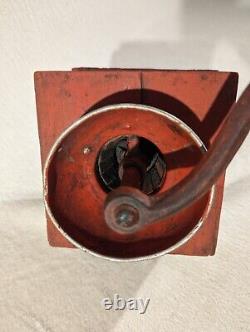 Antique Table Coffee Grinder Cast Iron Hand Crank American Eagle Stars No. 4 Red