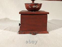 Antique Table Coffee Grinder Cast Iron Hand Crank American Eagle Stars No. 4 Red