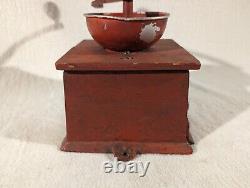 Antique Table Coffee Grinder Cast Iron Hand Crank American Eagle Stars No. 4 Red