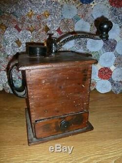 Antique Tall Dovetailed Wood Coffee Mill Grinder PRIMITIVE. Early American