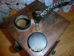 Antique Tall Dovetailed Wood Coffee Mill Grinder PRIMITIVE. Early American