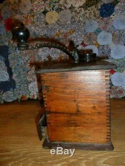 Antique Tall Dovetailed Wood Coffee Mill Grinder PRIMITIVE. Early American