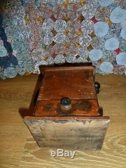 Antique Tall Dovetailed Wood Coffee Mill Grinder PRIMITIVE. Early American