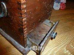 Antique Tall Dovetailed Wood Coffee Mill Grinder PRIMITIVE. Early American