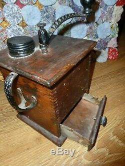 Antique Tall Dovetailed Wood Coffee Mill Grinder PRIMITIVE. Early American