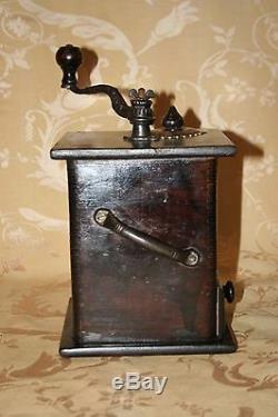 Antique Tall Walnut Cased Single Drawer Display Cond. Hand Crank Coffee Grinder