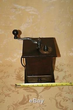 Antique Tall Walnut Cased Single Drawer Display Cond. Hand Crank Coffee Grinder