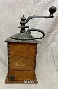 Antique Tall Wood & Cast Iron Coffee Grinder