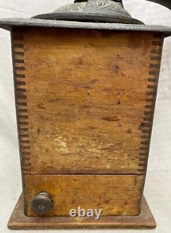 Antique Tall Wood & Cast Iron Coffee Grinder