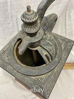 Antique Tall Wood & Cast Iron Coffee Grinder