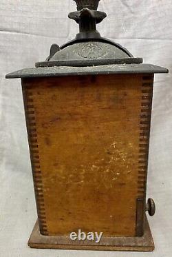 Antique Tall Wood & Cast Iron Coffee Grinder