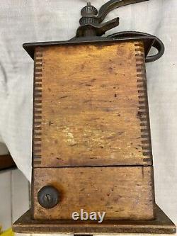 Antique Tall Wood & Cast Iron Coffee Grinder