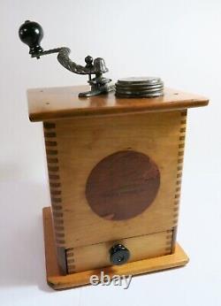 Antique Tall Wooden Waddell Company No. A8 Box Mill Coffee Grinder-Refinished