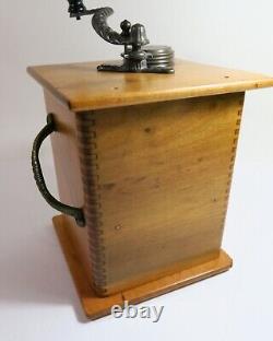 Antique Tall Wooden Waddell Company No. A8 Box Mill Coffee Grinder-Refinished