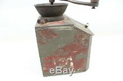 Antique Tin Coffee Grinder Pepper Mill Metal Hand Crank Lid Porcelain Knob Metal