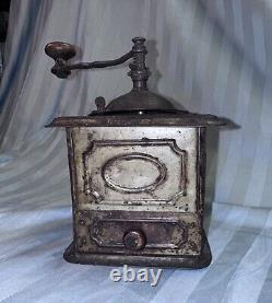 Antique Tin Metal Coffee Grinder Mill likely German or European. Early 1900s