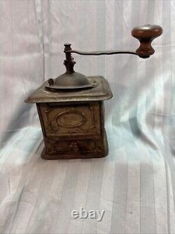 Antique Tin Metal Coffee Grinder Mill likely German or European. Early 1900s