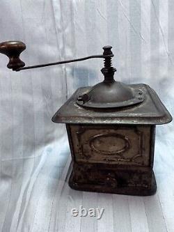 Antique Tin Metal Coffee Grinder Mill likely German or European. Early 1900s