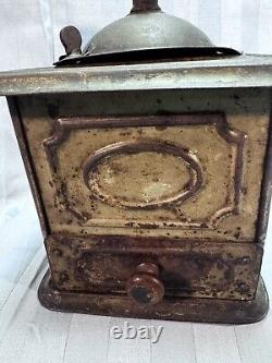 Antique Tin Metal Coffee Grinder Mill likely German or European. Early 1900s