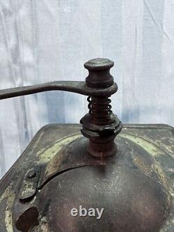 Antique Tin Metal Coffee Grinder Mill likely German or European. Early 1900s