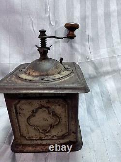 Antique Tin Metal Coffee Grinder Mill likely German or European. Early 1900s