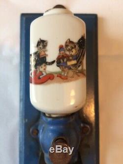 Antique Toy Coffee Mill/Grinder Cats Artwork Doll Display, Collectible Rare