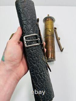 Antique Turkish Coffee Grinder brass STAMPED #1 with leather pouch REPAIR