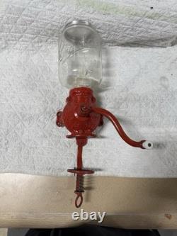 Antique/VTG Red Arcade Number 3 Crystal Coffee Grinder With Wall Mountable Holes