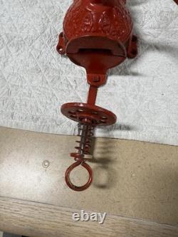 Antique/VTG Red Arcade Number 3 Crystal Coffee Grinder With Wall Mountable Holes