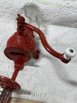 Antique/VTG Red Arcade Number 3 Crystal Coffee Grinder With Wall Mountable Holes