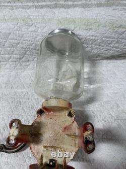 Antique/VTG Red Arcade Number 3 Crystal Coffee Grinder With Wall Mountable Holes