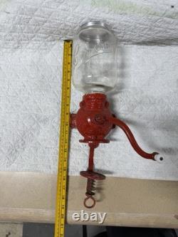 Antique/VTG Red Arcade Number 3 Crystal Coffee Grinder With Wall Mountable Holes