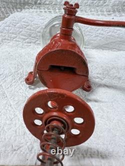 Antique/VTG Red Arcade Number 3 Crystal Coffee Grinder With Wall Mountable Holes
