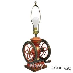 Antique Victorian Enterprise Phila. Red Cast Iron Coffee Mill Grinder Table Lamp