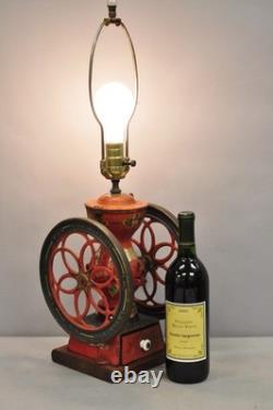 Antique Victorian Enterprise Phila. Red Cast Iron Coffee Mill Grinder Table Lamp