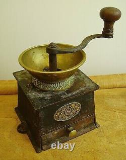 Antique Victorian Kenrick & Sons Cast Iron& Brass Coffee Grinder Mill No. 1