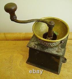 Antique Victorian Kenrick & Sons Cast Iron& Brass Coffee Grinder Mill No. 1