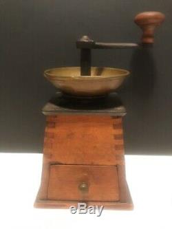 Antique Vienna European Dovetailed Wood Coffee Mill Grinder