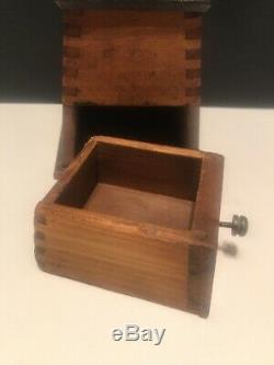 Antique Vienna European Dovetailed Wood Coffee Mill Grinder