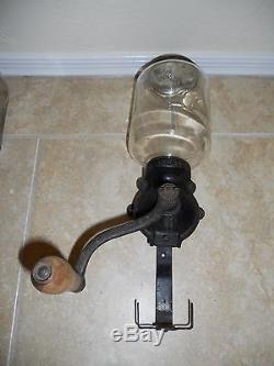 Antique Vintage Arcade Cast Iron Blown Glass 14.5 X 4.5 Coffee Grinder MILL