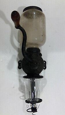 Antique Vintage Arcade Crystal Wall Mount Coffee Grinder MILL Cast Iron Complete